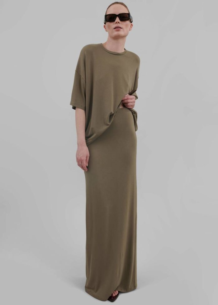 Green Ella Maxi Skirt - Khaki Brown Bottoms The Frankie Shop Women
