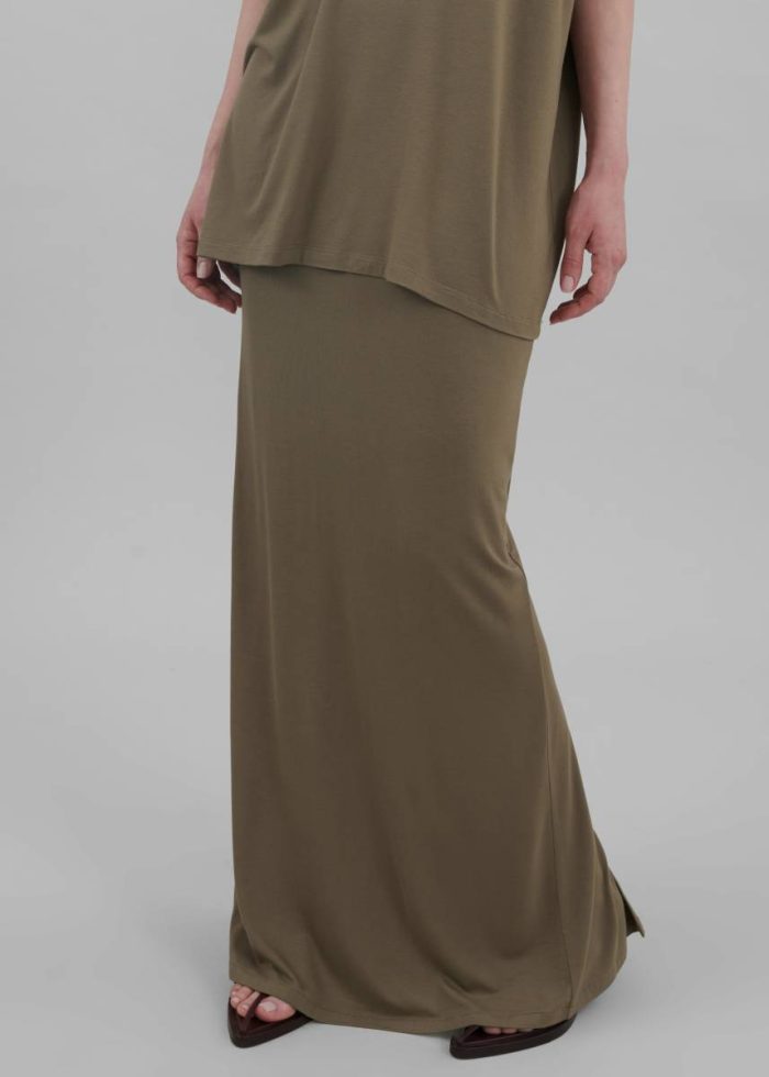 Green Ella Maxi Skirt - Khaki Brown Bottoms The Frankie Shop Women
