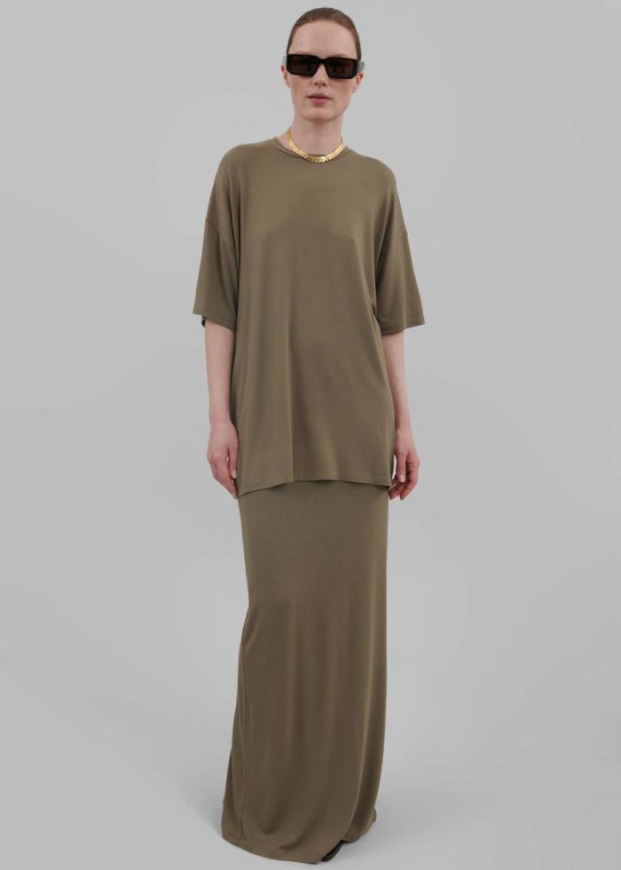 Green Ella Maxi Skirt - Khaki Brown Bottoms The Frankie Shop Women