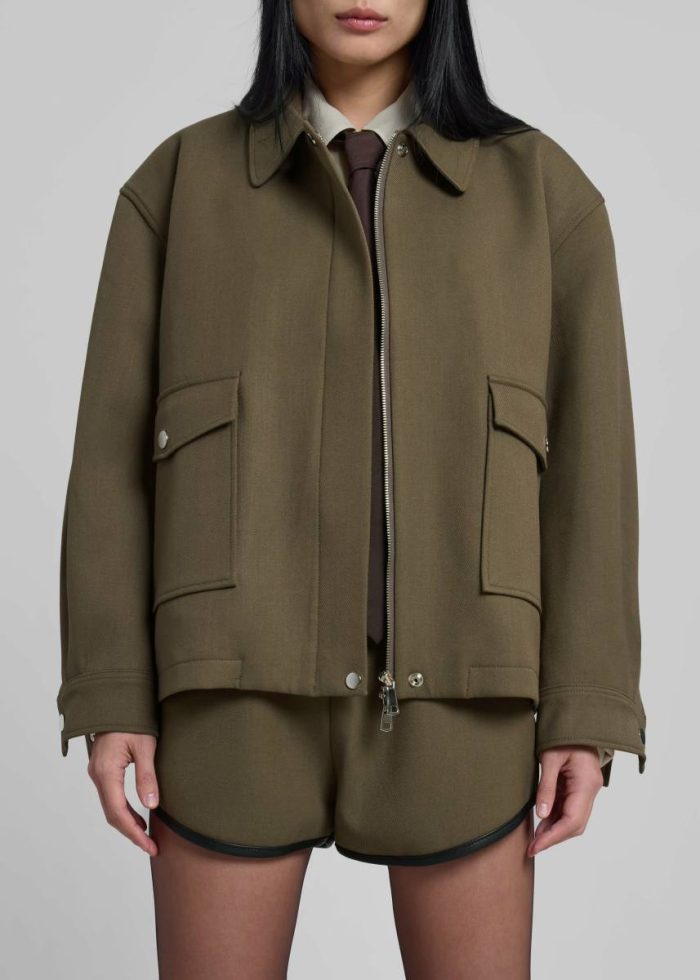 Green Outerwear The Frankie Shop Neri Cropped Jacket - Khaki Women