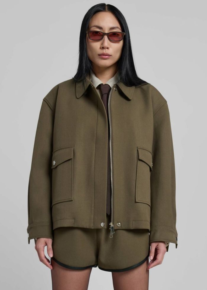 Green Outerwear The Frankie Shop Neri Cropped Jacket - Khaki Women