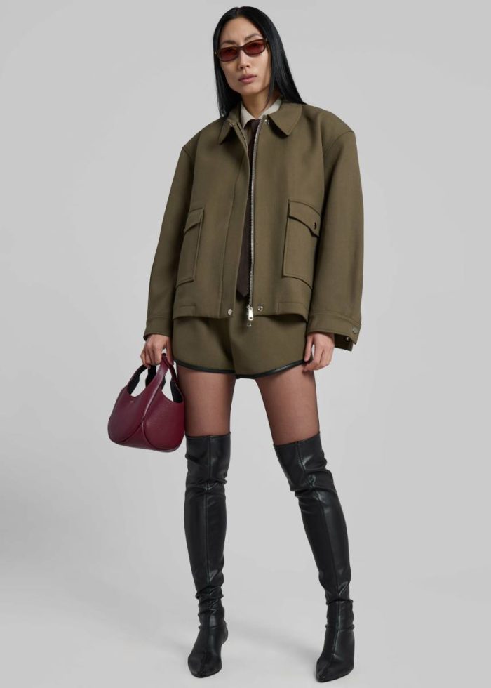 Green Outerwear The Frankie Shop Neri Cropped Jacket - Khaki Women