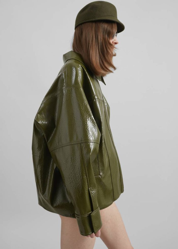 Green The Frankie Shop Women Arbor Crackled Faux Leather Jacket - Olive Outerwear