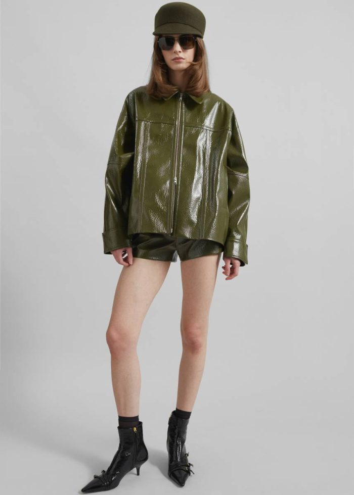 Green The Frankie Shop Women Arbor Crackled Faux Leather Jacket - Olive Outerwear