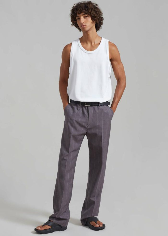 Grey Boone Suit Pants - Grey Stripe Bottoms Men The Frankie Shop