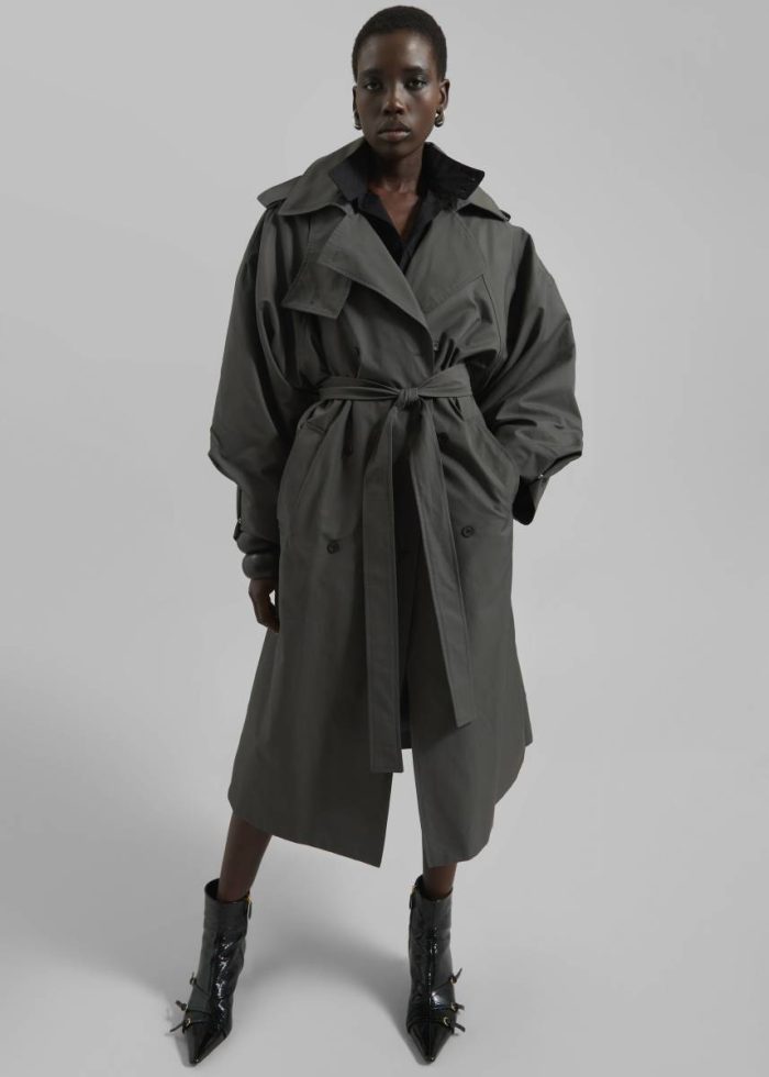 Grey Davos Trench Coat - Charcoal Women Outerwear The Frankie Shop