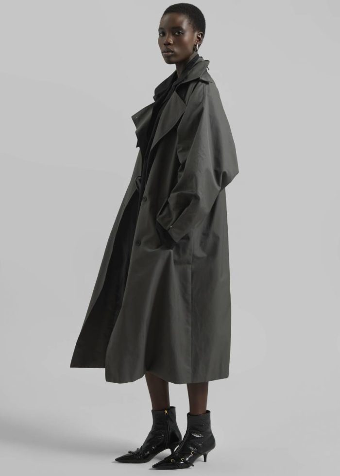 Grey Davos Trench Coat - Charcoal Women Outerwear The Frankie Shop
