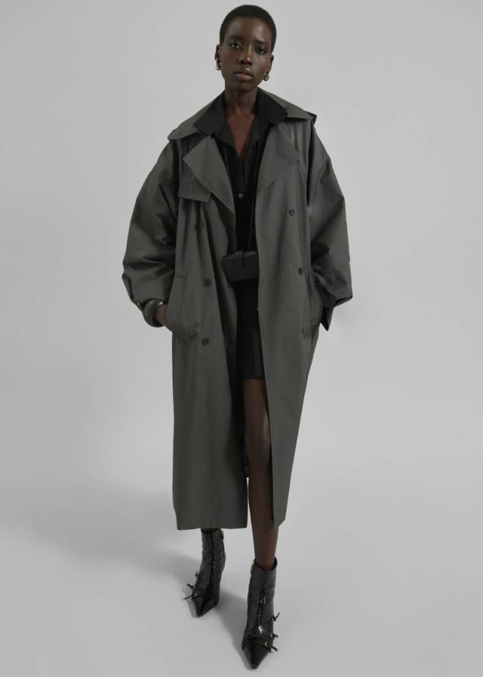Grey Davos Trench Coat - Charcoal Women Outerwear The Frankie Shop