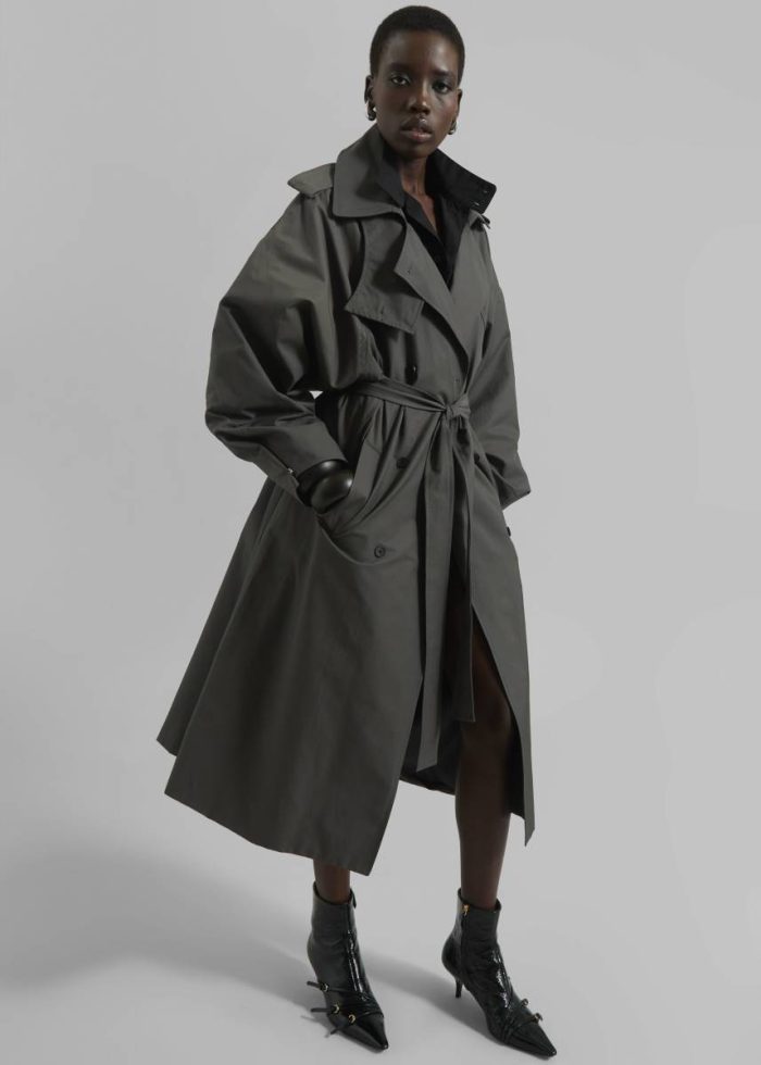 Grey Davos Trench Coat - Charcoal Women Outerwear The Frankie Shop