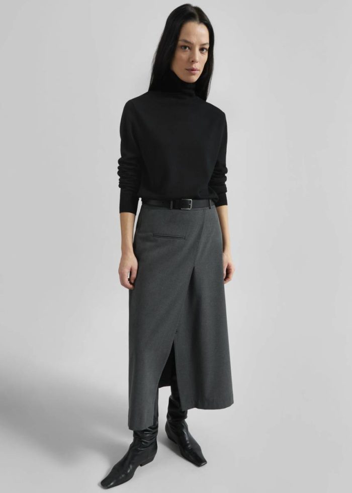 Grey Greven Wrap Skirt - Dark Grey Melange The Frankie Shop Women Bottoms
