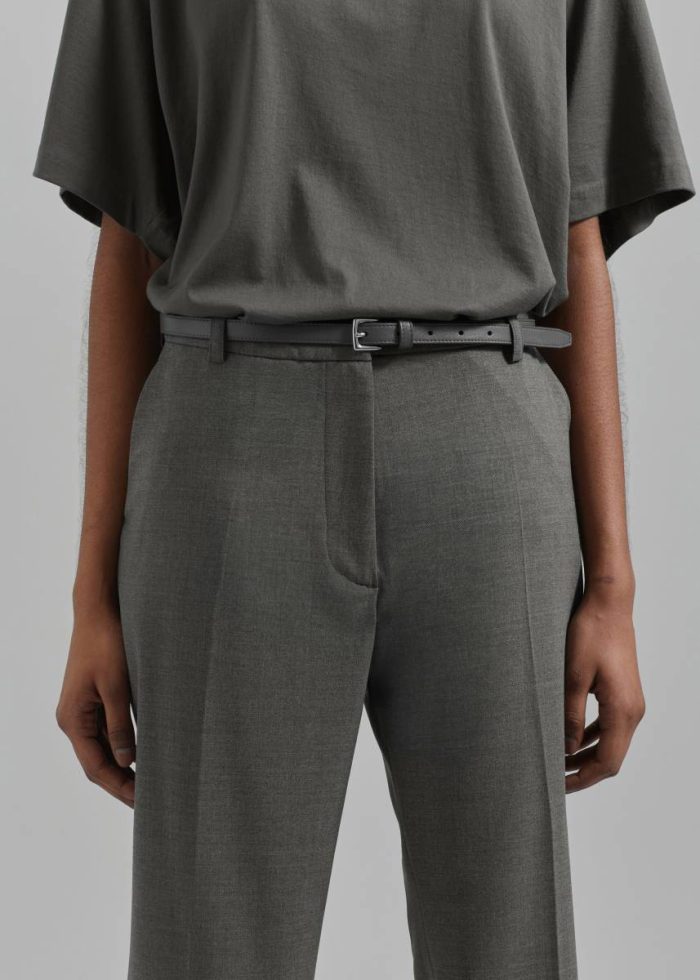 Grey Jessie Leather Belt - Grey Belts Women The Frankie Shop