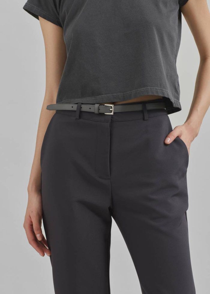 Grey Jessie Leather Belt - Grey Belts Women The Frankie Shop