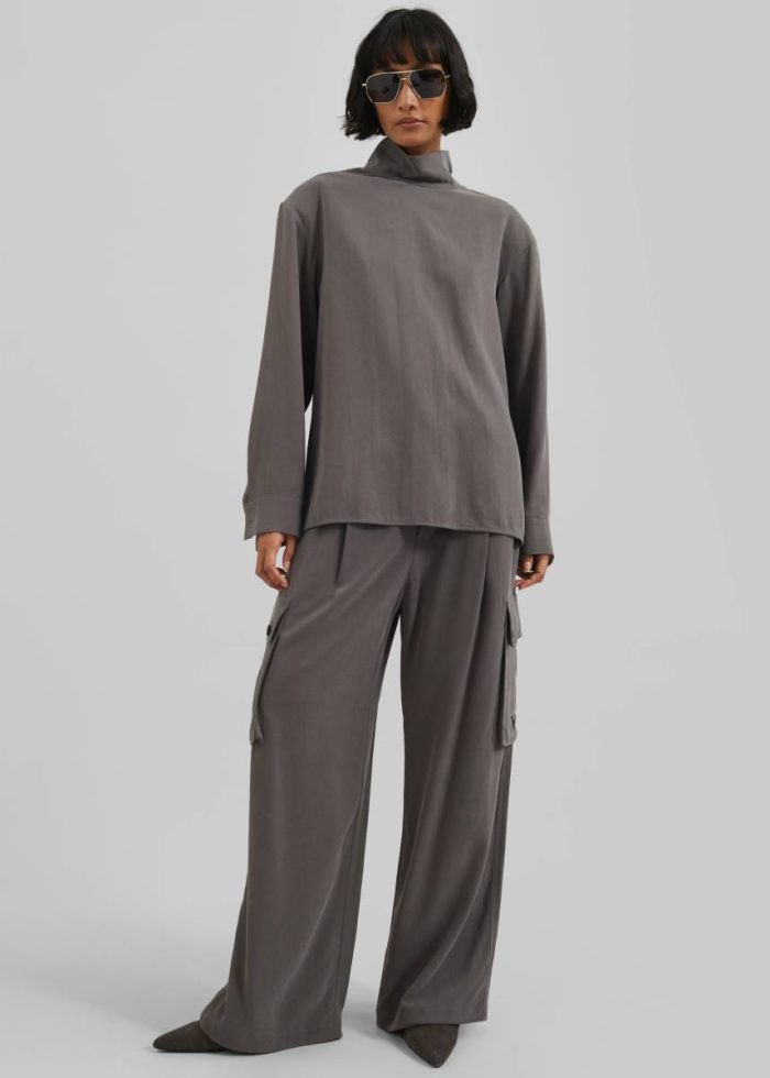 Grey Nyro Blouse - Charcoal Tops Women The Frankie Shop