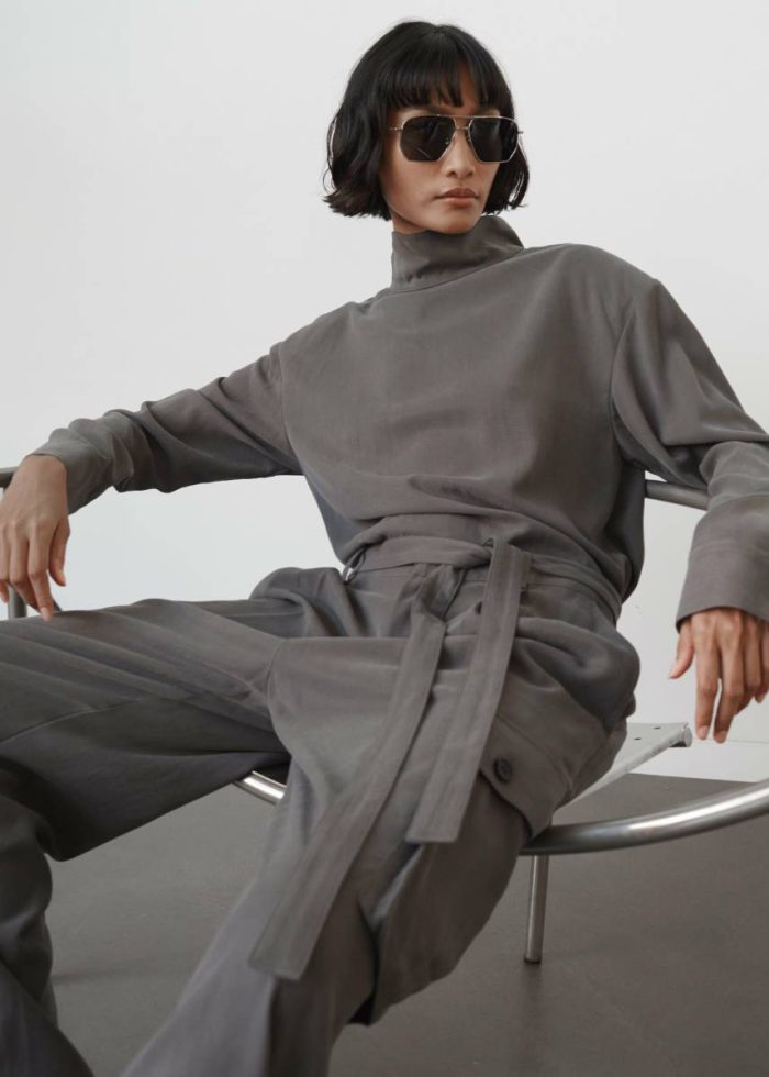 Grey Nyro Blouse - Charcoal Tops Women The Frankie Shop