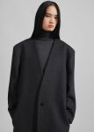 Grey Sabel Collarless Wool Coat - Dark Grey Melange Outerwear The Frankie Shop Women