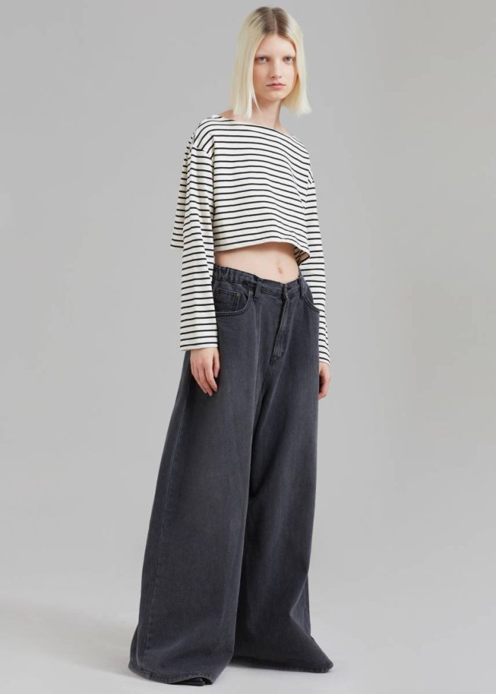 Grey Sasha Wide Leg Jeans - Dark Grey Bottoms Women The Frankie Shop