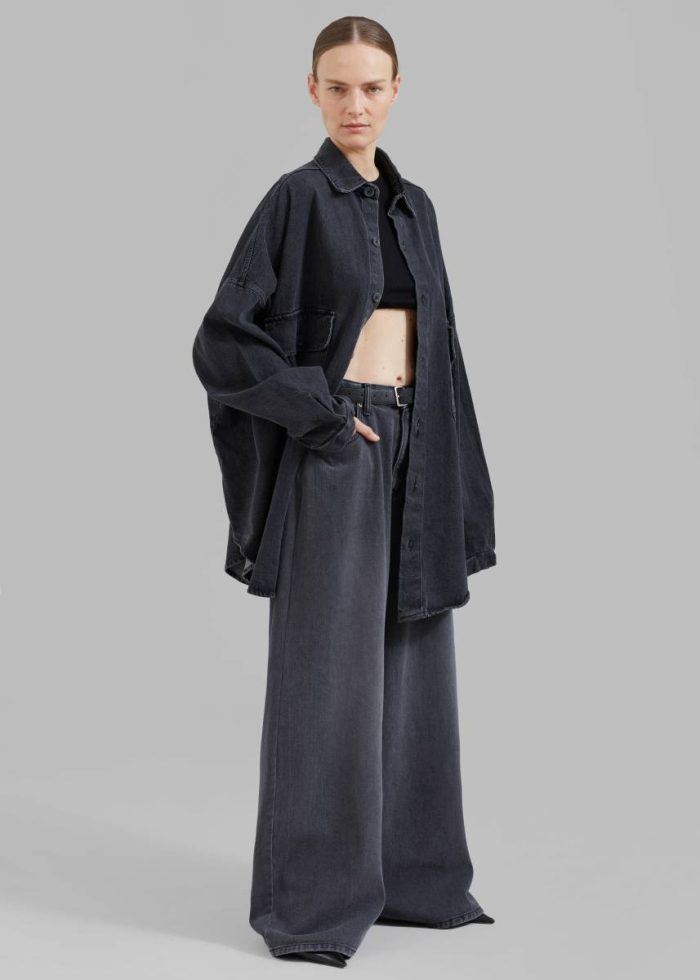 Grey Sasha Wide Leg Jeans - Dark Grey Bottoms Women The Frankie Shop