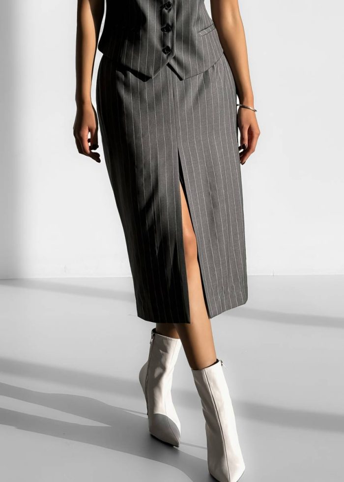 Grey The Frankie Shop Holland Midi Slit Skirt - Charcoal/White Pinstripe Bottoms Women