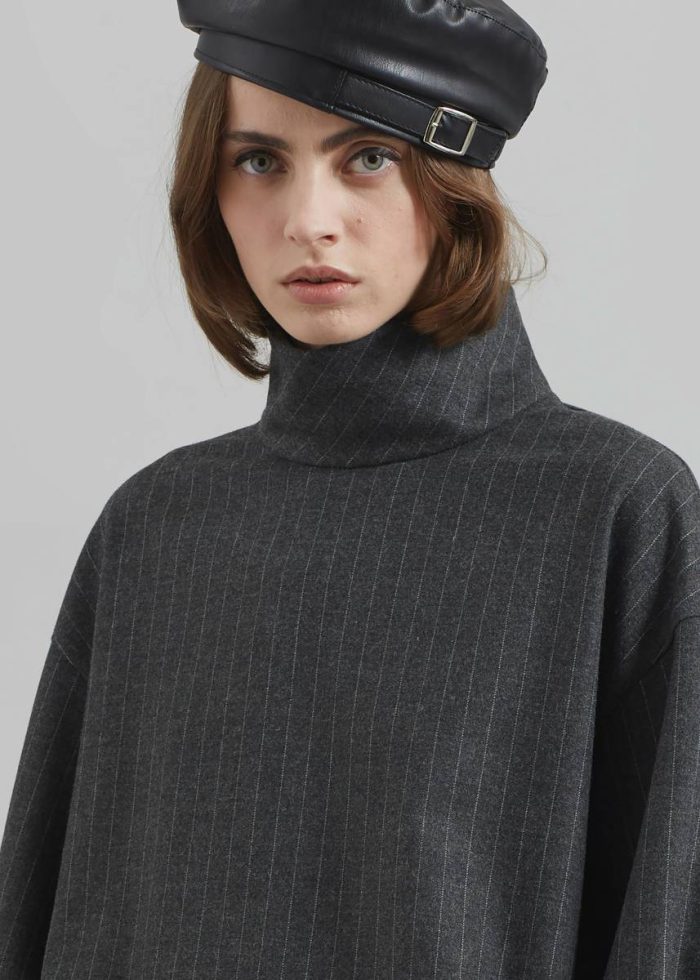 Grey The Frankie Shop Tops Women Belton Wool Blend Blouse - Charcoal/White Pinstripe