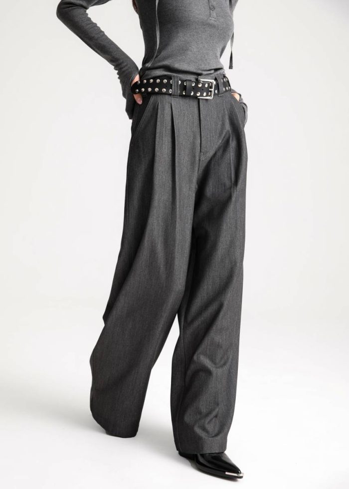 Grey The Frankie Shop Women Bottoms Nellore Pleated Denim Pants - Dark Grey Melange