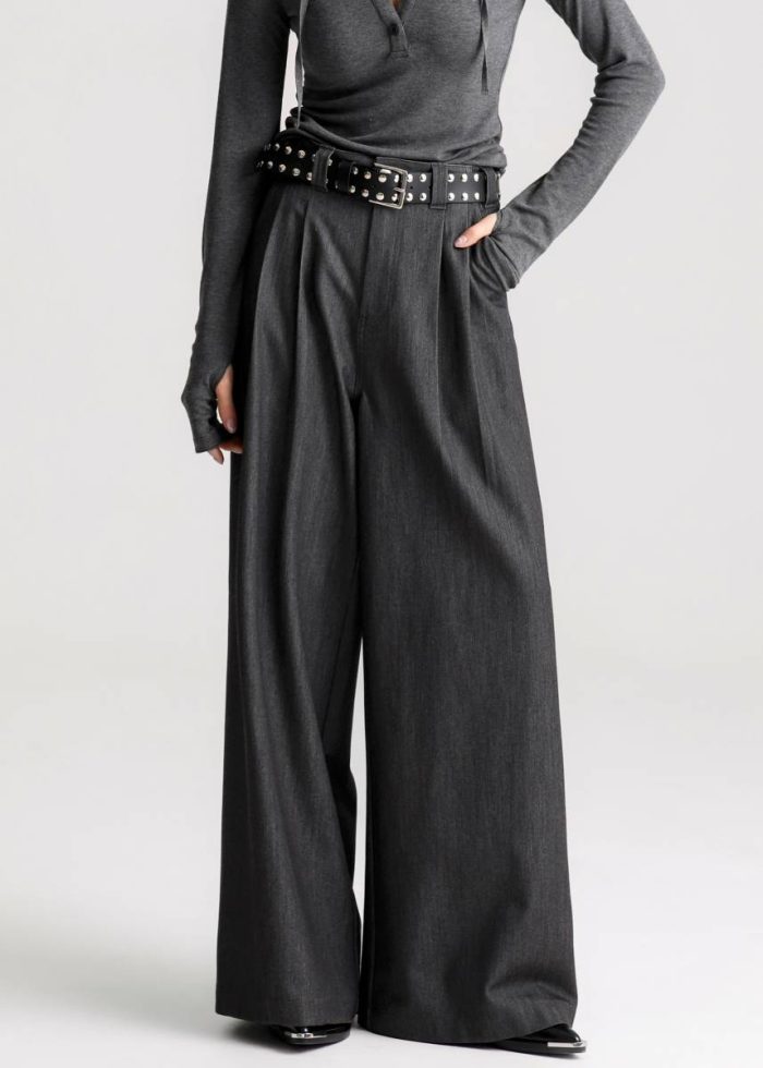 Grey The Frankie Shop Women Bottoms Nellore Pleated Denim Pants - Dark Grey Melange