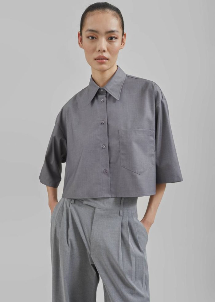 Grey The Frankie Shop Women Odem Cropped Shirt - Grey Tops