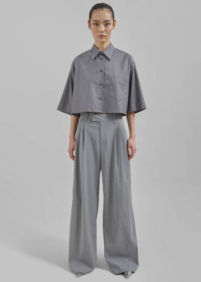 Grey The Frankie Shop Women Odem Cropped Shirt - Grey Tops