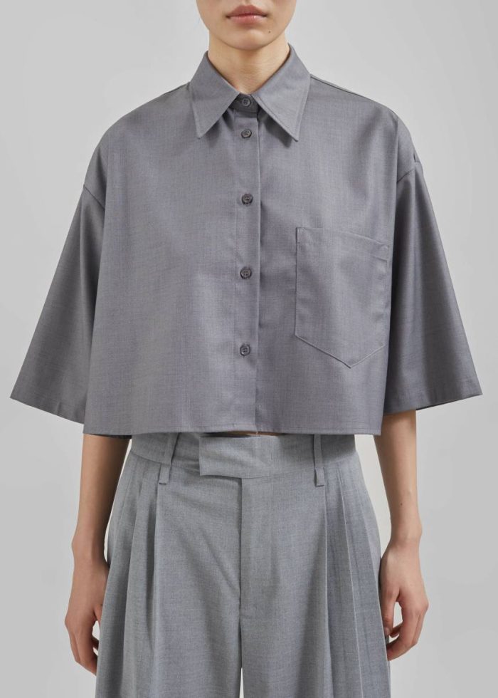 Grey The Frankie Shop Women Odem Cropped Shirt - Grey Tops