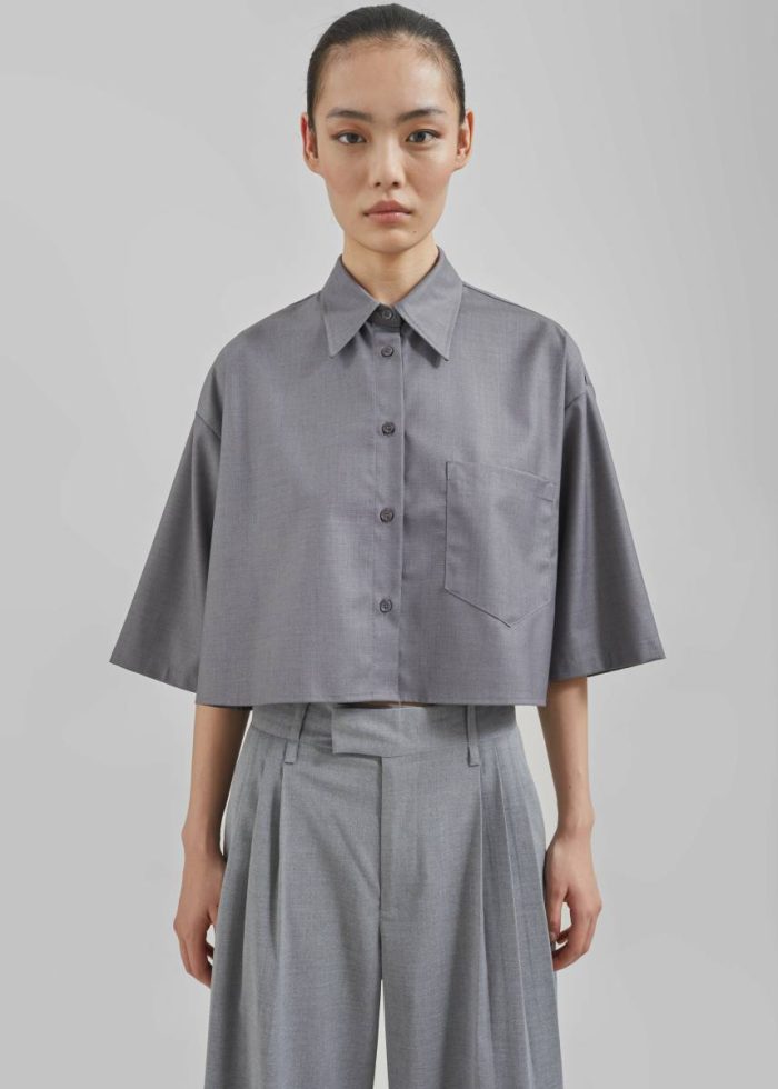 Grey The Frankie Shop Women Odem Cropped Shirt - Grey Tops