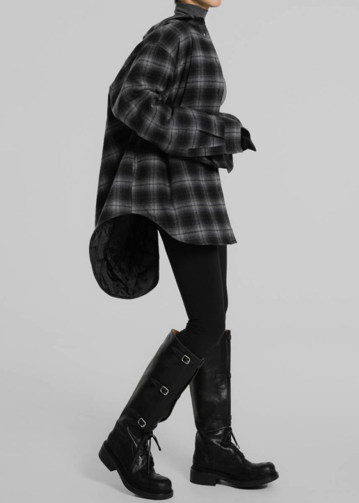 Grey Women Helka Flannel Quilted Shirt - Charcoal Tops The Frankie Shop
