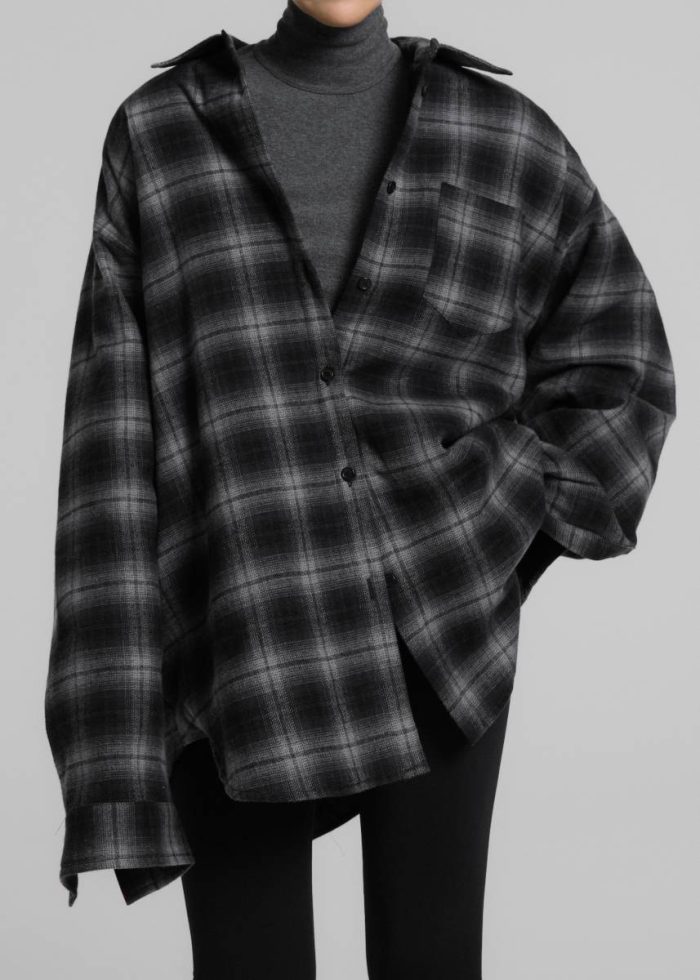 Grey Women Helka Flannel Quilted Shirt - Charcoal Tops The Frankie Shop