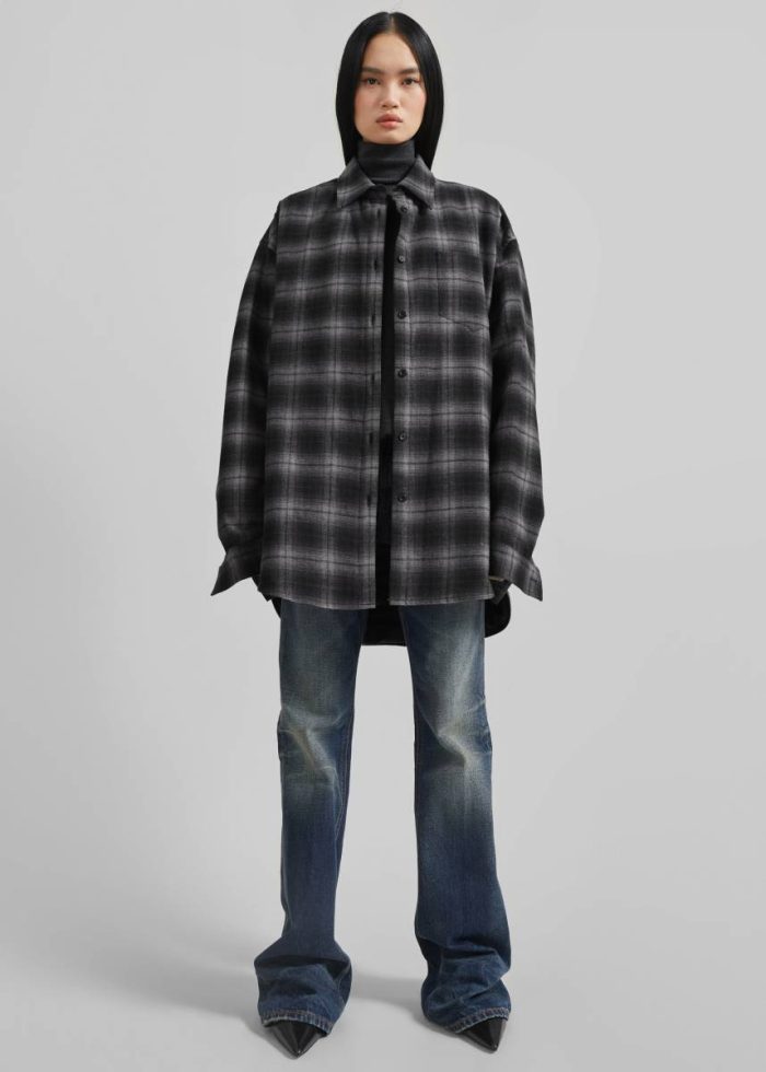 Grey Women Helka Flannel Quilted Shirt - Charcoal Tops The Frankie Shop