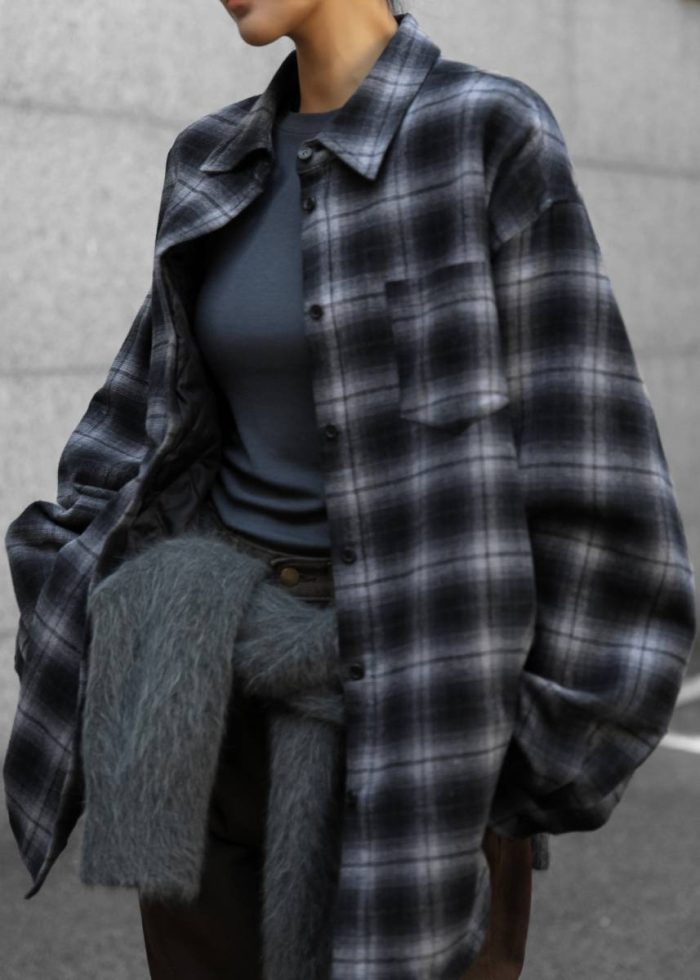 Grey Women Helka Flannel Quilted Shirt - Charcoal Tops The Frankie Shop