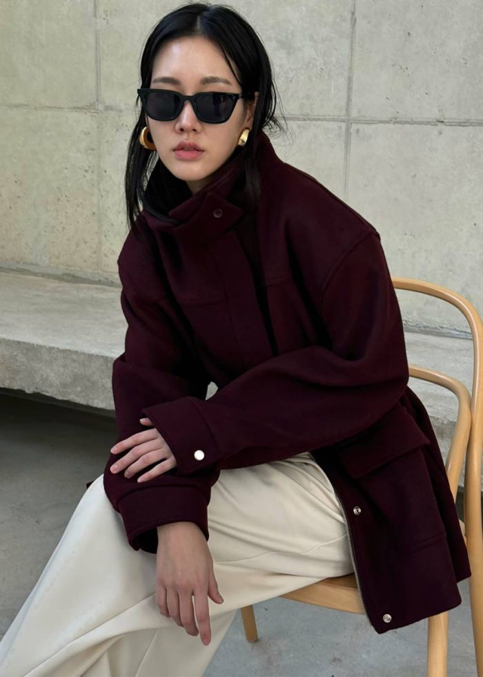 Holbeck Field Wool Jacket - Burgundy The Frankie Shop Outerwear Red Women