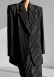 Holland Padded Shoulder Blazer - Black/White Pinstripe The Frankie Shop Black Outerwear Women