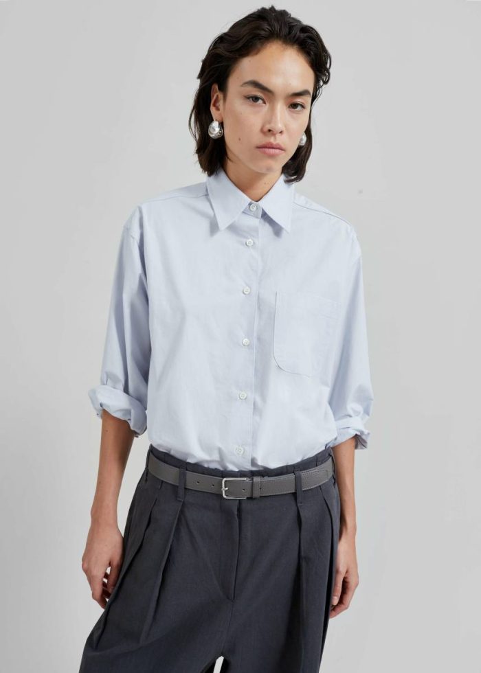 Jody Button Up Shirt - Light Blue Women Tops Blue The Frankie Shop