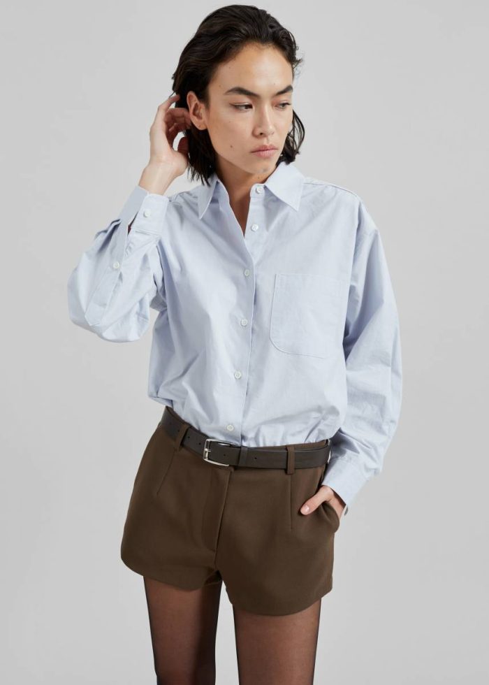 Jody Button Up Shirt - Light Blue Women Tops Blue The Frankie Shop
