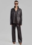Kevin Leather Half Zip Shirt - Brown Brown The Frankie Shop Tops Men