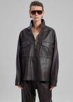 Kevin Leather Half Zip Shirt - Brown Brown The Frankie Shop Tops Men