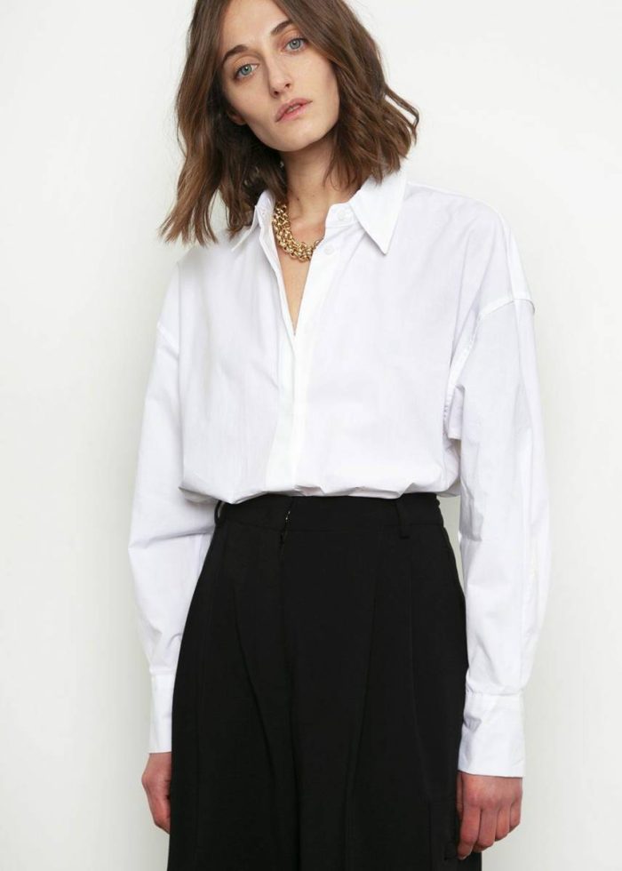 Lakely Oversized Button Down Shirt - White The Frankie Shop White Tops Women