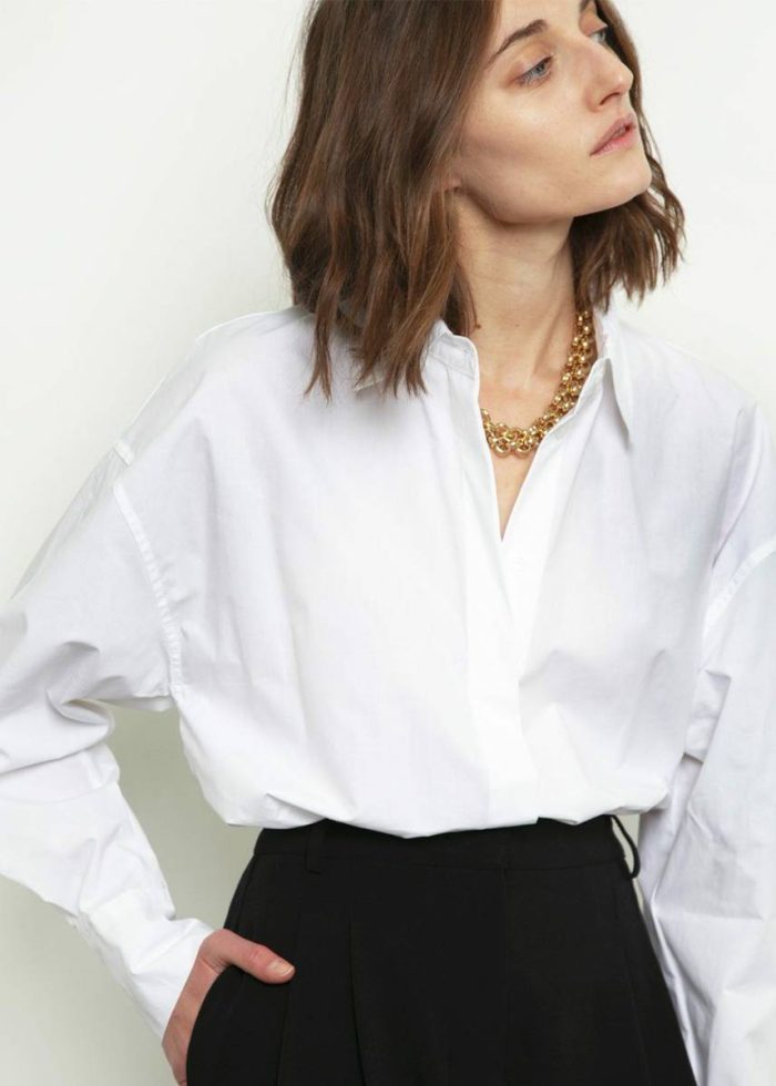 Lakely Oversized Button Down Shirt - White The Frankie Shop White Tops Women