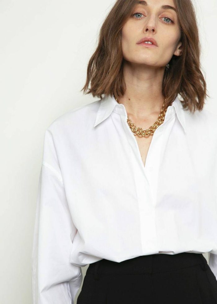 Lakely Oversized Button Down Shirt - White The Frankie Shop White Tops Women