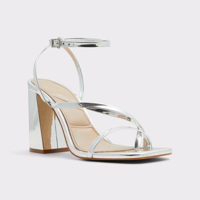 Laurader Silver Women's Block Heels Women Silver Heels Aldo