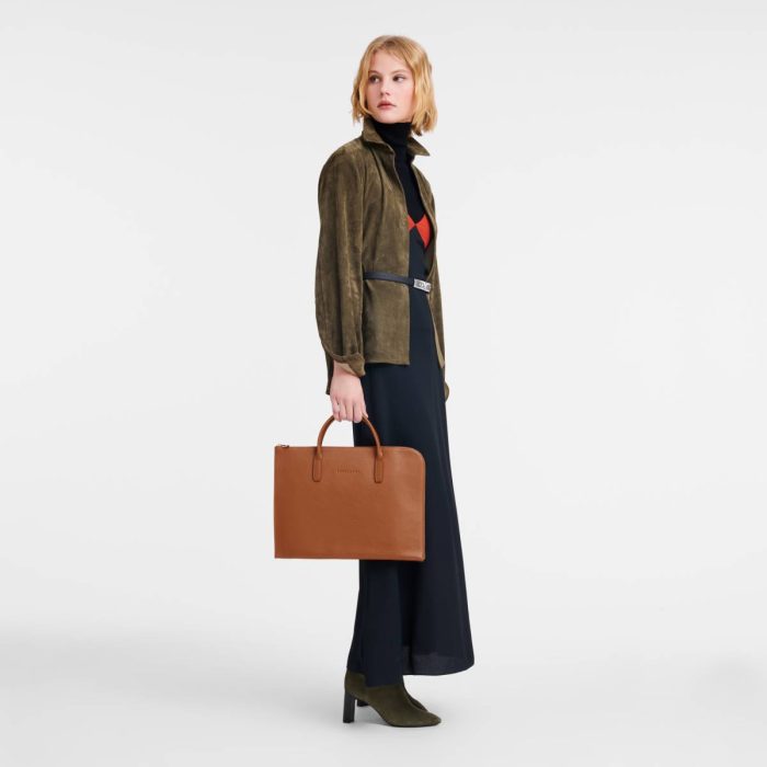 Le Foulonné S Briefcase Caramel - Leather Leather Bags Women Longchamp Caramel
