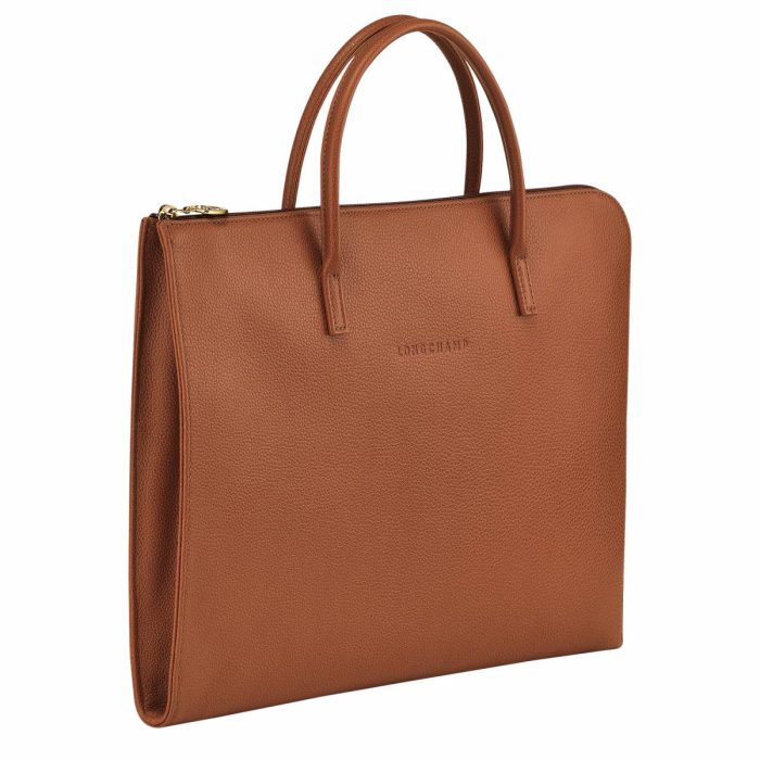 Le Foulonné S Briefcase Caramel - Leather Leather Bags Women Longchamp Caramel