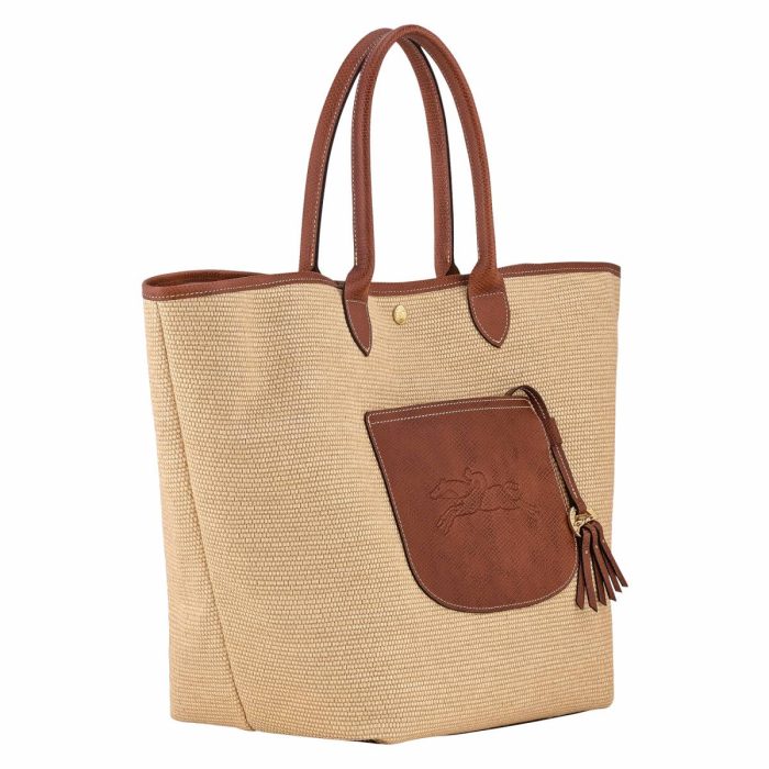Le Pliage Collection L Basket Bag Brown - Canvas Women Longchamp Brown Shoulder Bags