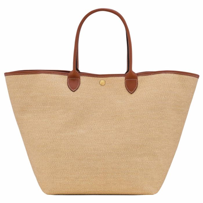 Le Pliage Collection L Basket Bag Brown - Canvas Women Longchamp Brown Shoulder Bags