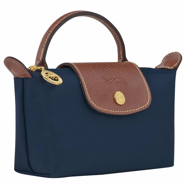 Le Pliage Original Pouch With Handle Navy - Recycled Canvas Women Navy Pouches & Cases Longchamp