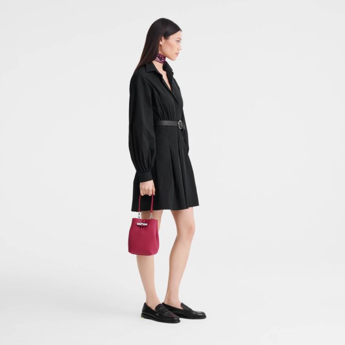 Leather Bags Beetroot Women Longchamp Le Roseau Xs Bucket Bag Beetroot - Leather