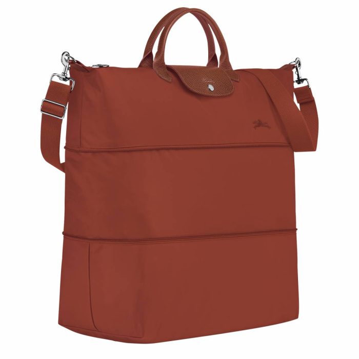Longchamp Le Pliage Green Travel Bag Expandable Chestnut - Recycled Canvas Chestnut Women Travel Bags
